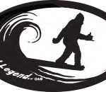 Local legend Bigfoot on surfboard magnet
